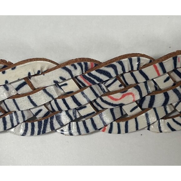 Fossil Belt Womens Braided Leather Gold Tone Buckle White Blue Navy Work Casual - Picture 5 of 8